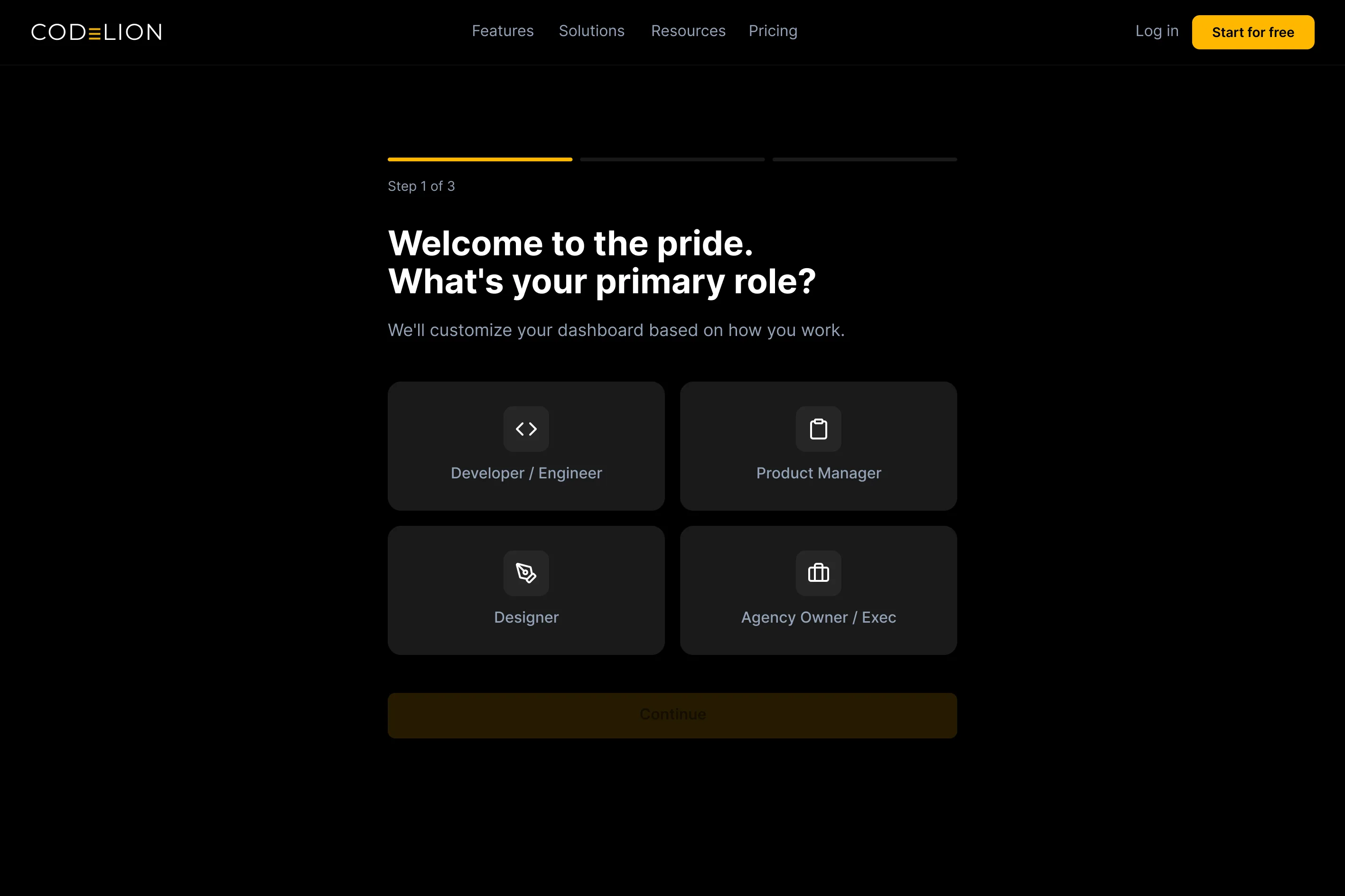 Role selection screen