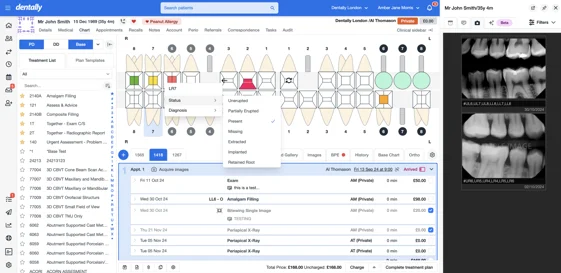 Dentally practice management interface showing the patient layer