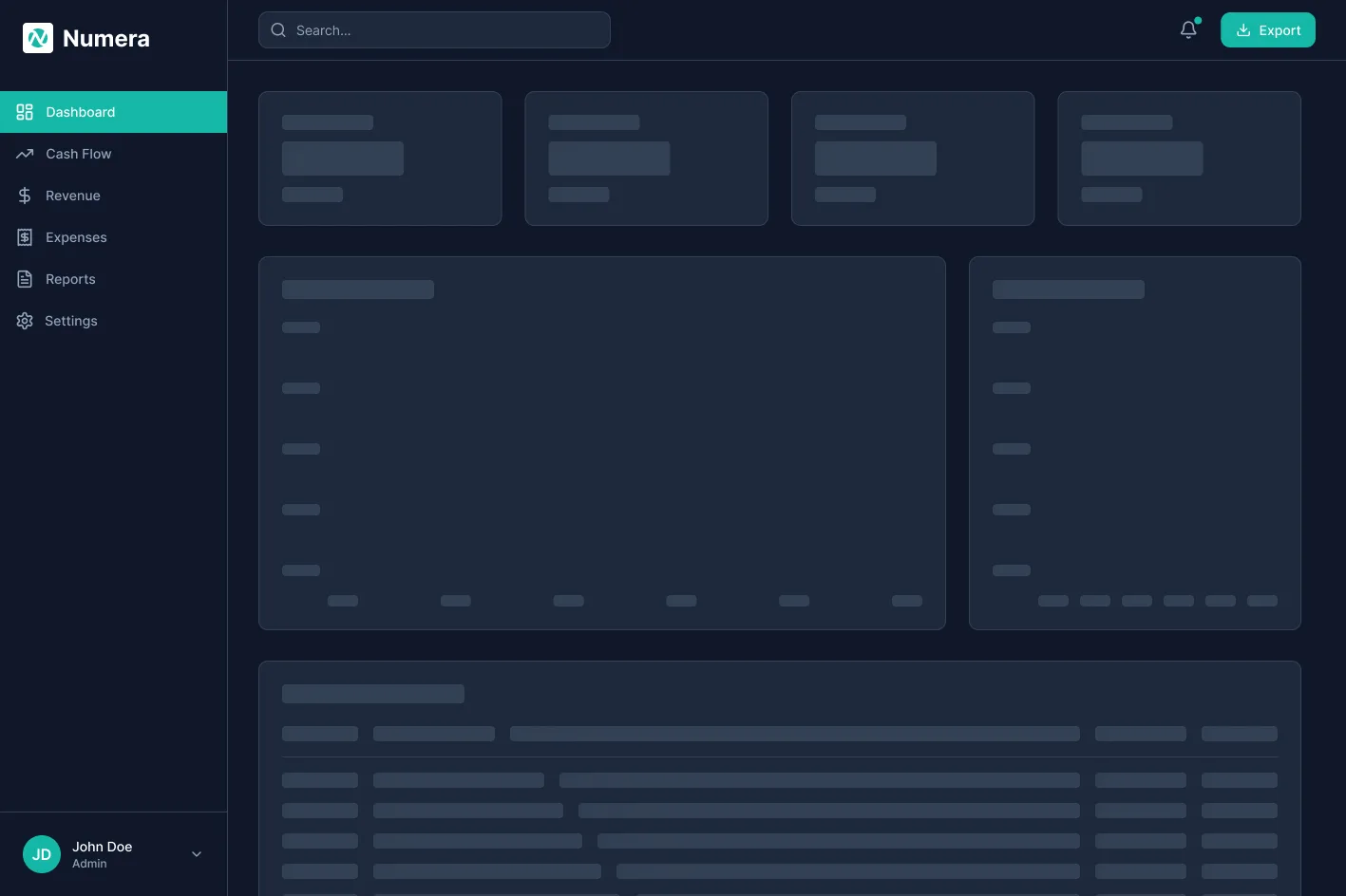 Numera loading state screen with skeleton placeholders
