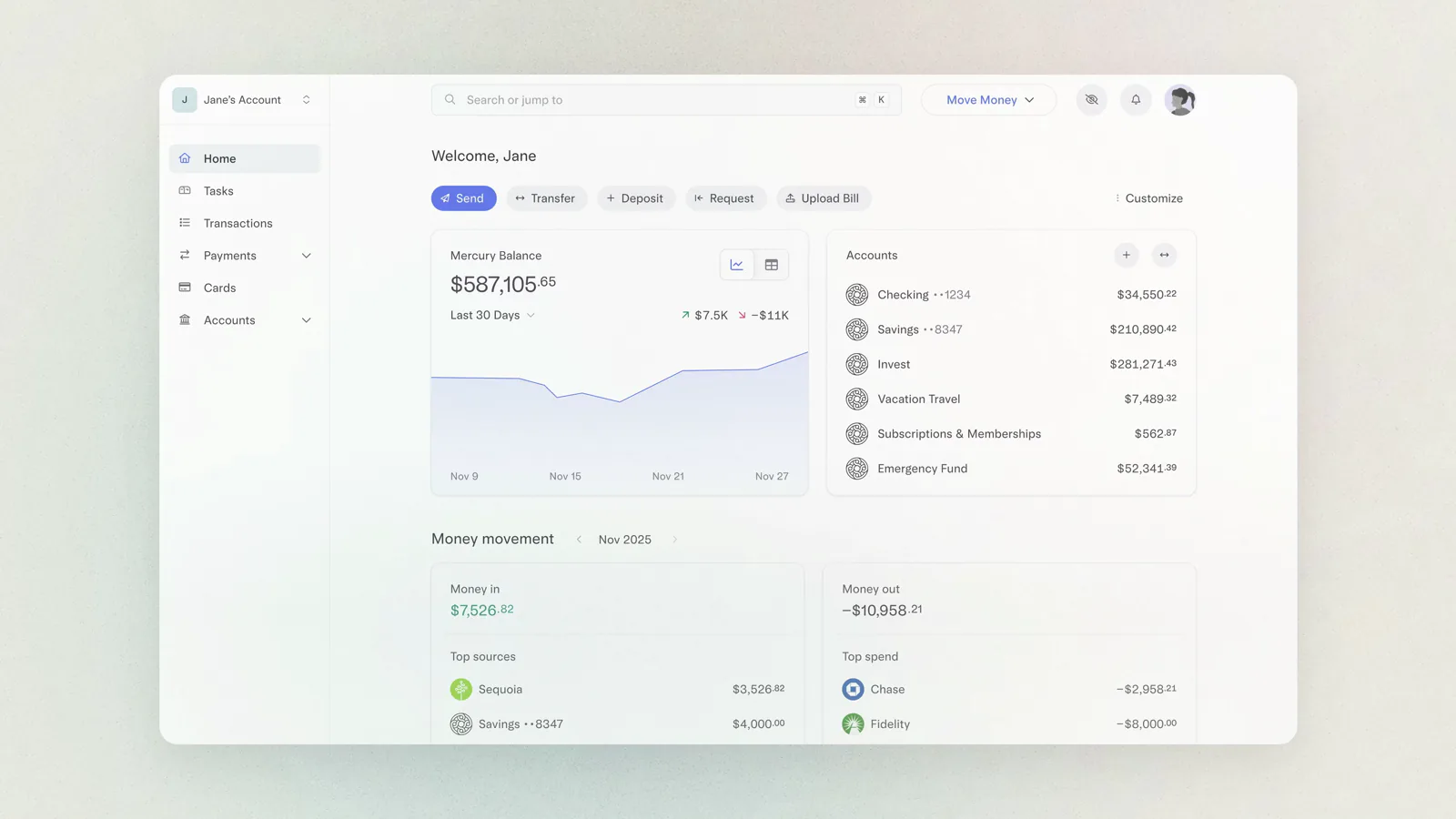 Mercury dashboard screenshot