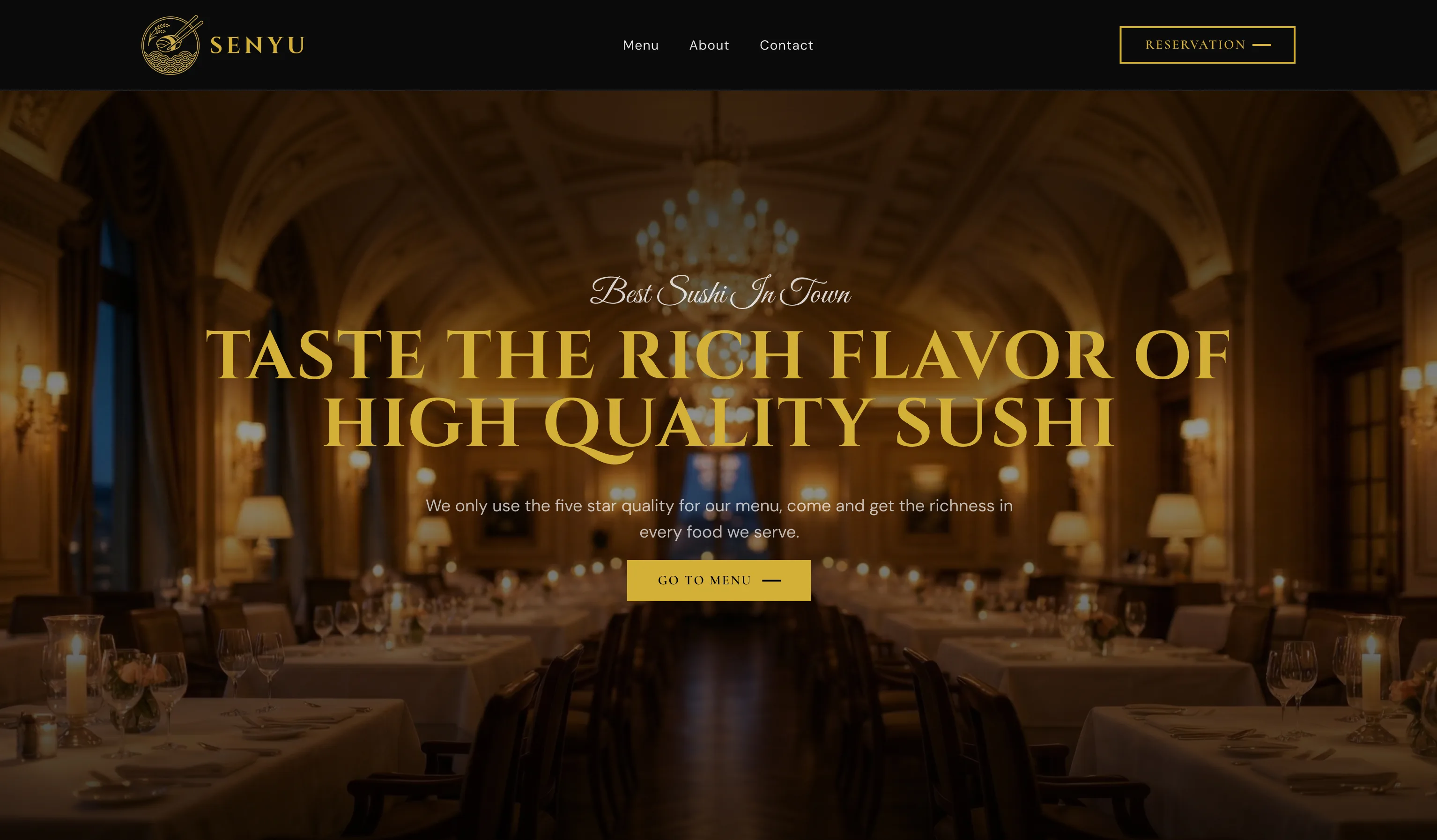Senyu fine dining website, desktop view
