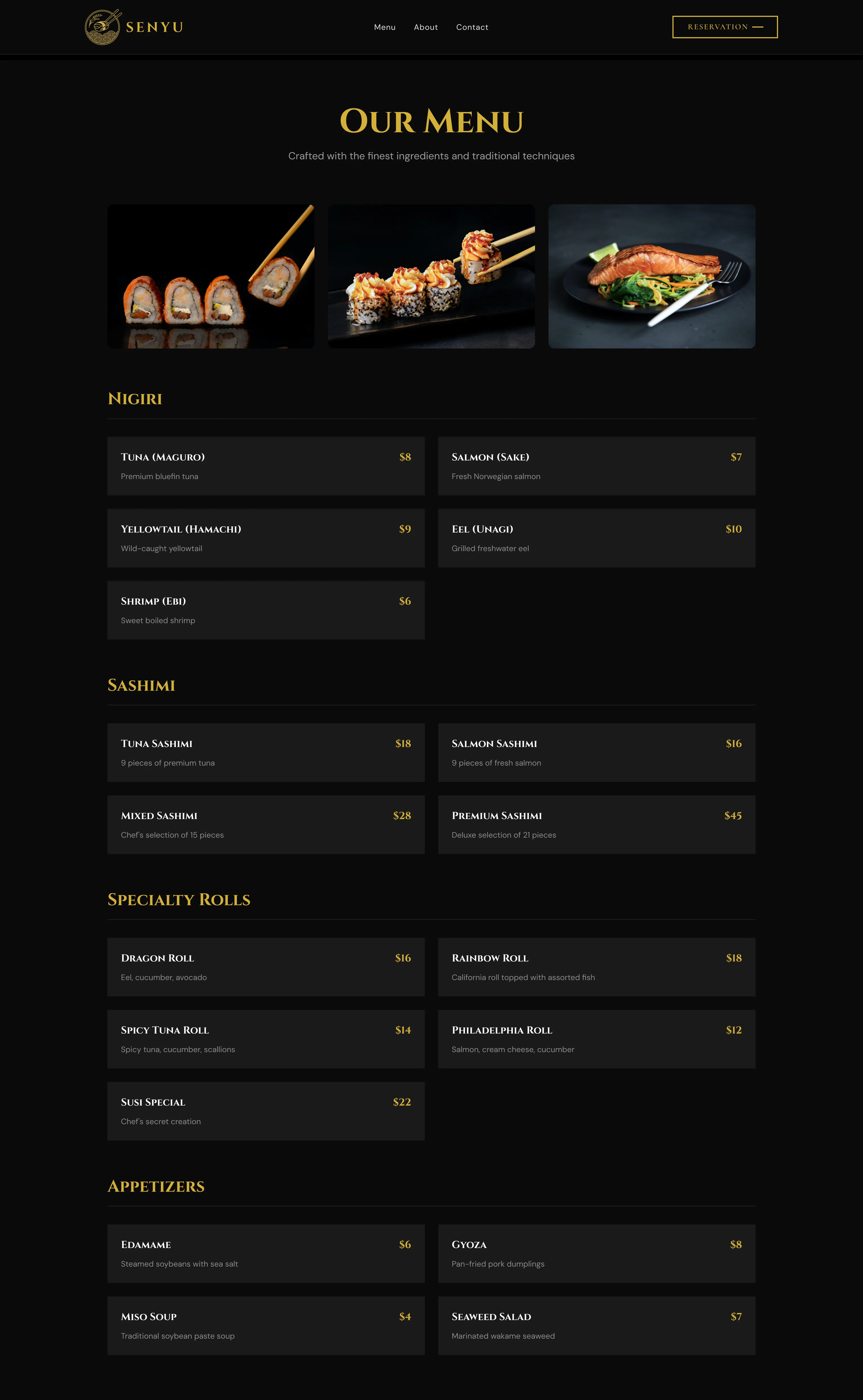 Screen 2, Menu page