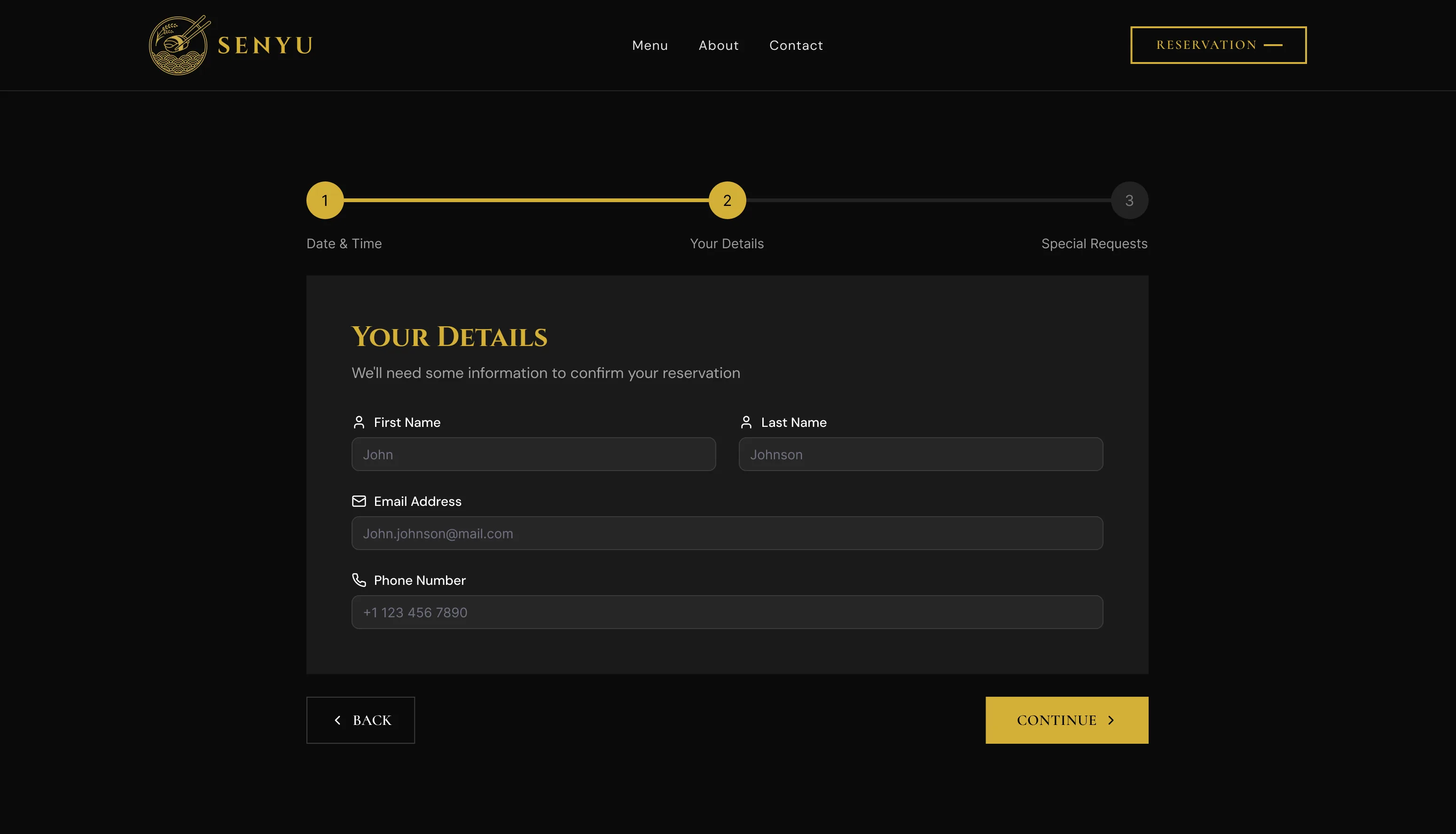 Screen 7, Reservation step 2, your details