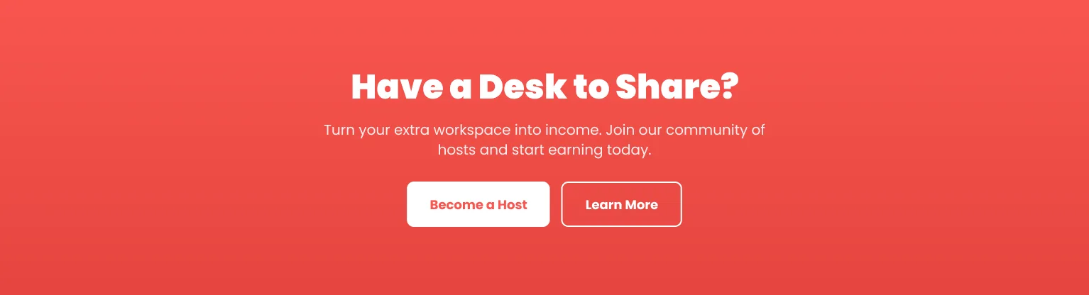 Twimyo host acquisition section with coral palette and Have a Desk to Share headline